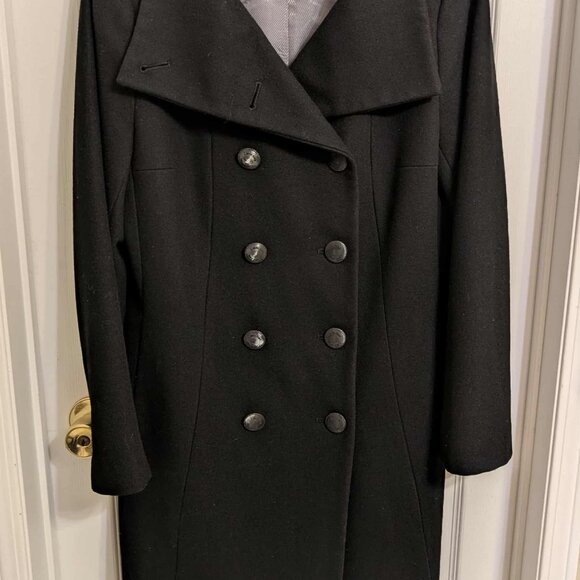 Calvin Klein Wool Blend Double Breasted Coat.  BLACK.  Size 10. - Picture 1 of 13